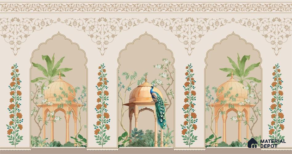 Floral Mughal Garden Wall Mural Wallpaper with Blooming Heritage Motifs Wallpaper | Material Depot