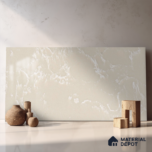 Belina Quartz QR 00327 Aqua Cloud Cream Helsinki Series 10.5 ft x 5.35 ft Quartz - 20 mm | 10 Years and Replacement Warranty | Suitable for Kitchen, Restaurant, Counter Tops, Dining, Reception, office