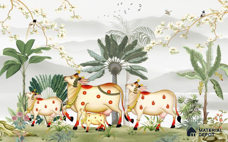 Lotus Reverence Pichwai Art Wallpaper Inspired by Classical Indian Devotion Wallpaper | Material Depot