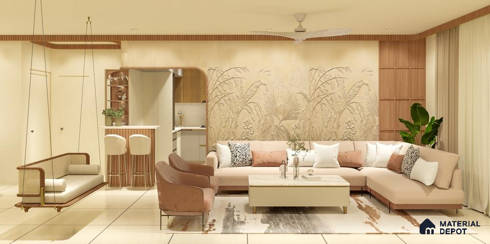 Duco Paintable Luxurious Neutral-Toned Living Room Panel 9 ft x 8 ft  CNC HDHMR Panel - 25 mm