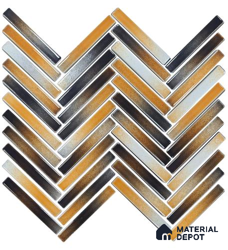 Mosaic Floor & Wall Herring Bone Tile TL 10644 AW | 275.8x301.9 mm (Chip Size 12x93 mm) Glossy Finish Porcelain Tile - 8 mm | Suitable For Outdoor, Swimming Pool Area