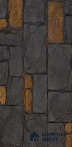 Black PU Stone Panel 4 ft x 2.5 ft Terrado Stone Series | PN 06154 BL Ironclad Stone Exterior Grade PU Stone Panel | Thickness Varies from 100 mm - 110 mm | Width is Subjected to 5% Variation