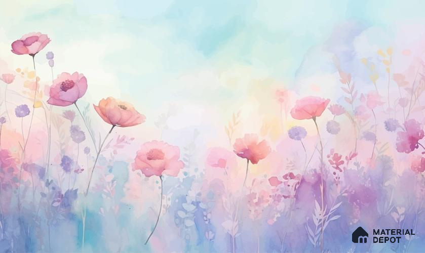 Pastel Bohemian Harmony Wallpaper of Watercolor Florals in a Gentle Vector Style Wallpaper | Material Depot