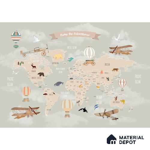 Pastel Kids Bedroom Customised Soft Feel Wallpaper of World Map