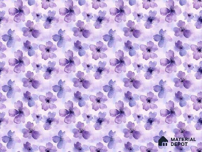 Purple Watercolor Blossoms Wallpaper Flowing Gracefully Across a Soft Pastel Background Wallpaper | Material Depot