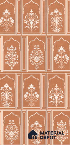 Patterned Wall Tile TL 10984 C | Arebic Red Flower Decor | 4 ft x 2 ft Crits Micro Matte Finish Porcelain Tile - 9 mm | Suitable for Living Room, Bedroom, Dining & Bathroom | 3 mm Spacer Required