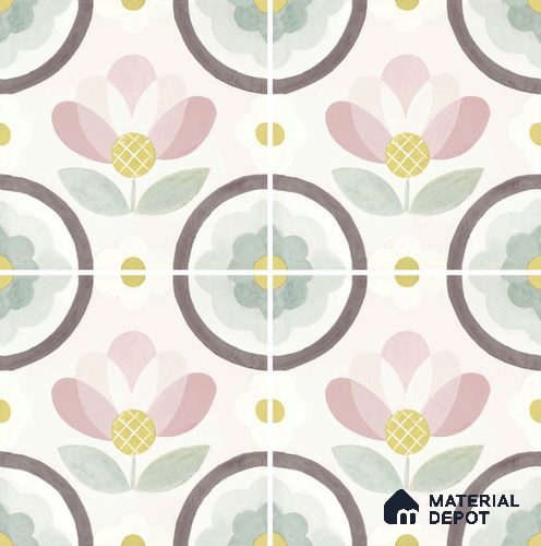 Floral Wall Tile TL 08395 | 88093| 8 x 8 inch Matte Finish Vitrified Tile - 9 mm | Suitable for Living Room, Bedroom & Bathroom | Please Expect a Slight Variation of Pattern