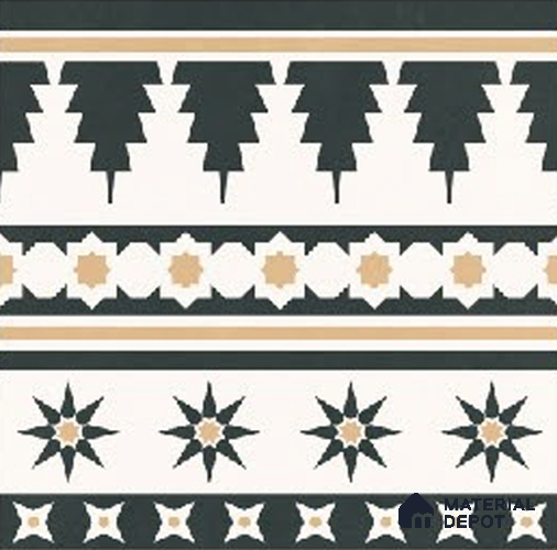 Moroccans Floor Tile TL 09906 B Nero Star Border 8x8 inch Vitrified Matte Finish - 9 mm | Suitable For Living Room, Bedroom | 2 mm Spacer is Mandatory | Please Expect a Slight Variation of Pattern