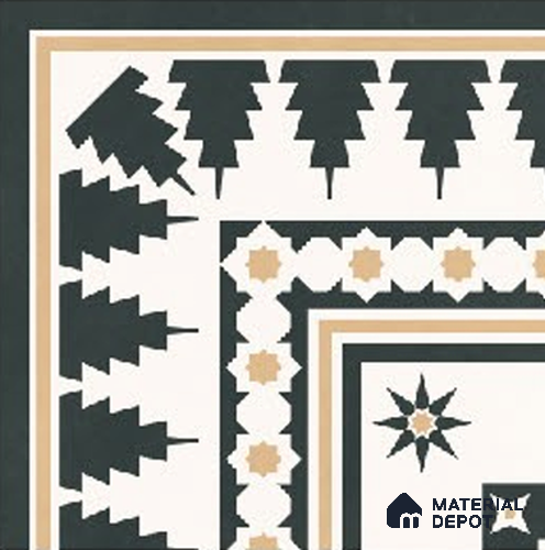 Moroccans Floor Tile TL 09906 Nero Star Corner 8x8 inch Vitrified Matte Finish - 9 mm | Suitable For Living Room, Bedroom | 2 mm Spacer is Mandatory | Please Expect a Slight Variation of Pattern