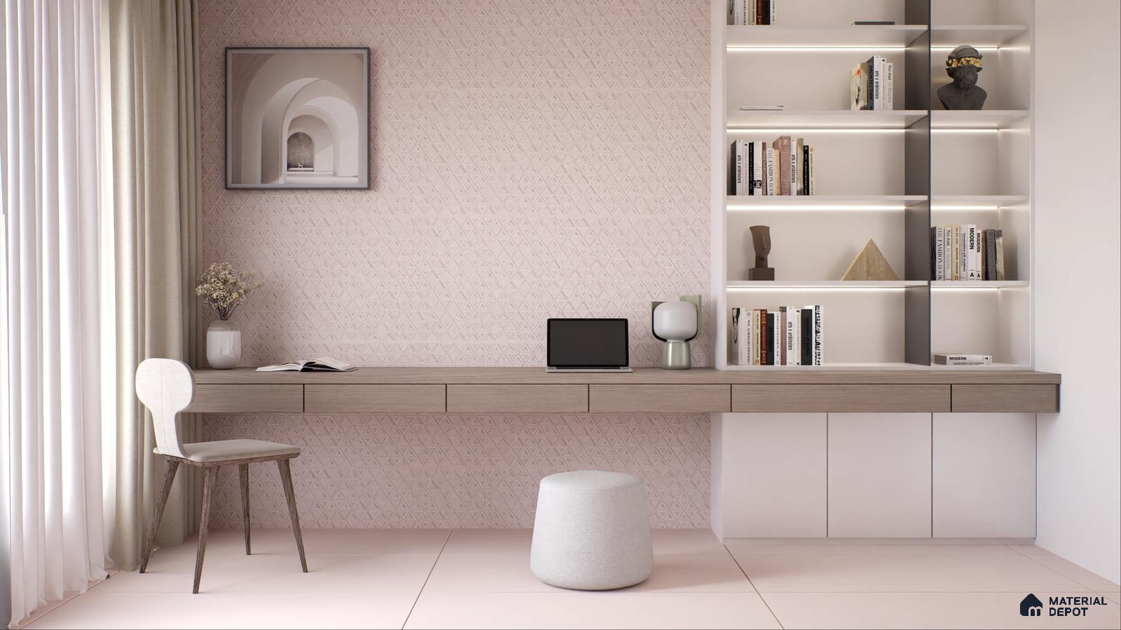 Minimalist Home Office with Soft Pink Accents | Material Depot