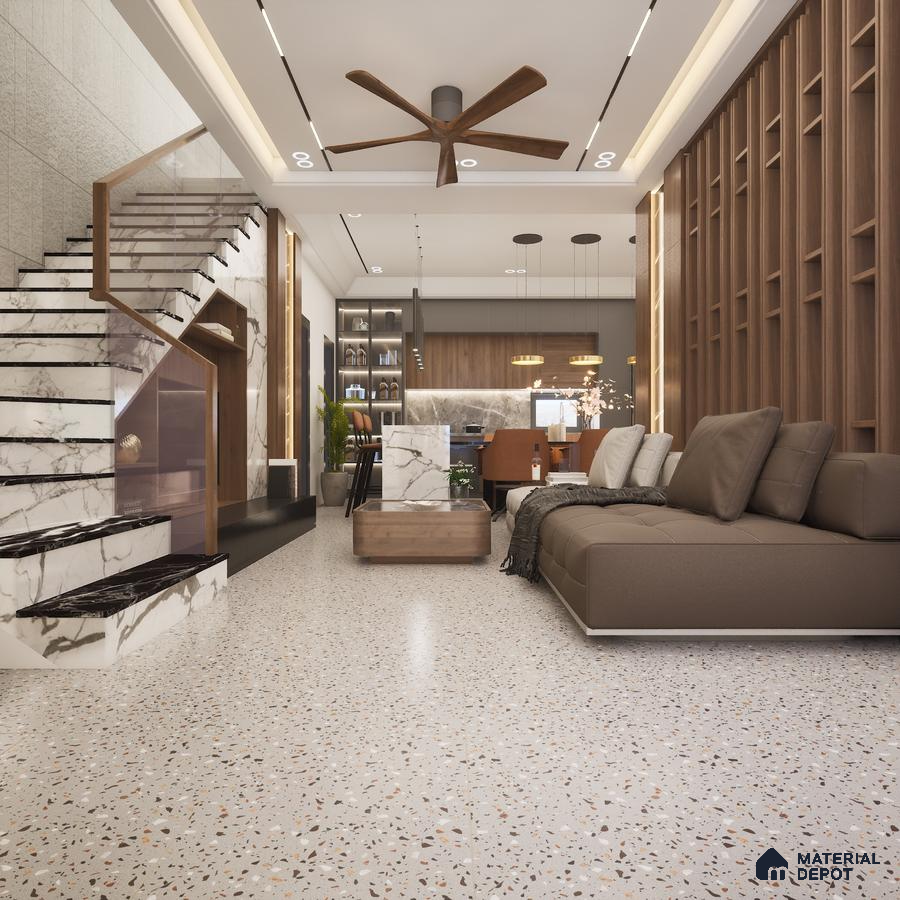 Loseta Smoke 1200x600 mm Terrazo Carving Matt GVT Tile - 9 mm | Material Depot