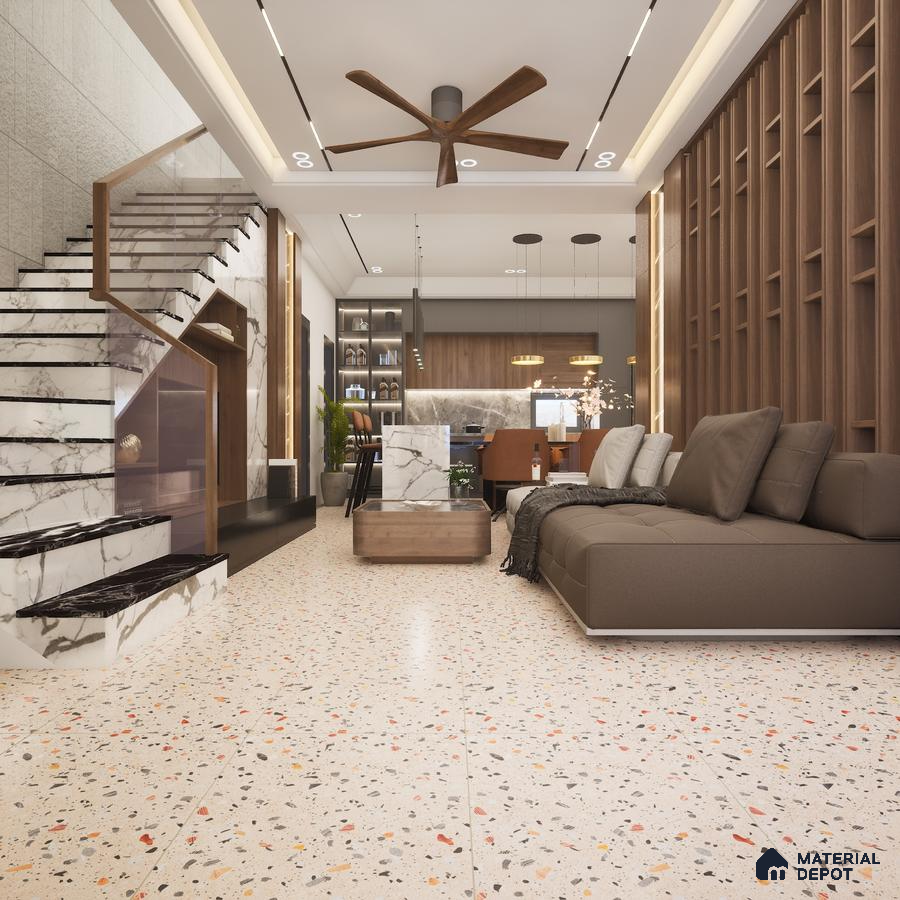 Nexo Beige 1200x600 mm Terrazo Carving Matt GVT Tile - 9 mm | Material Depot