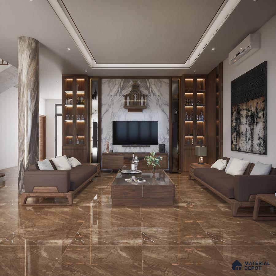 Fenix Brown 1200x600 mm High Gloss Finish Advanced GVT Tile - 12 mm | Material Depot