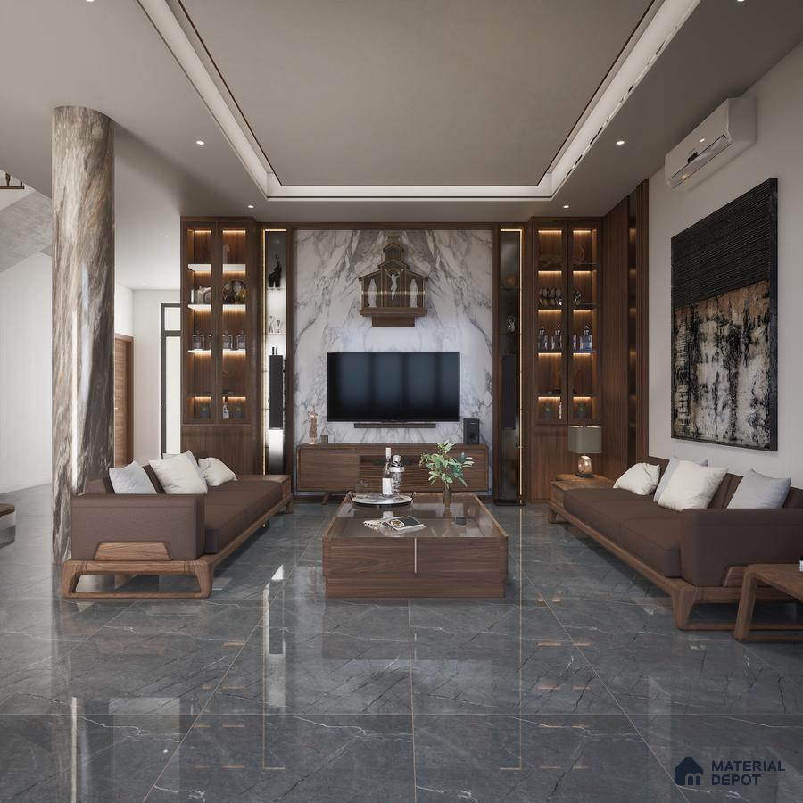 Burburry Grey 1200x600 mm Glossy Finish GVT Tile - 9.5 mm | Material Depot