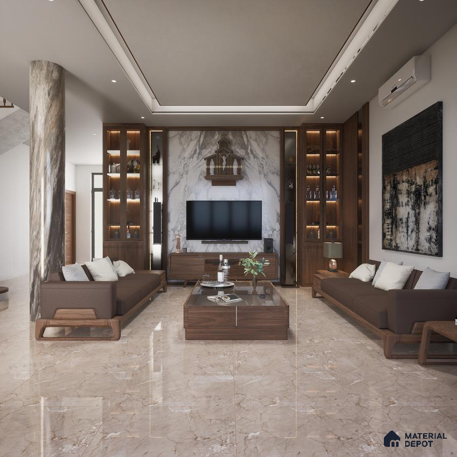 Montana Bianco HD Floor Series 600x1200 mm Glossy Finish Floor Tile | Material Depot