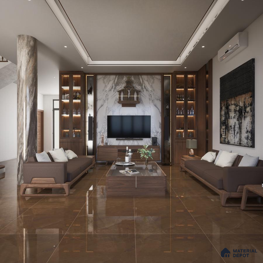 Natural Marble Look High Gloss Brown Vitrified Marble Tile | 1200x600 mm MD 40430 | Material Depot