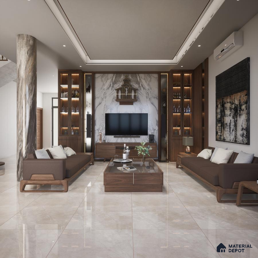 Brown 1200x600 mm Glossy Vitrified Marble Tile | MD-553120 | Material Depot