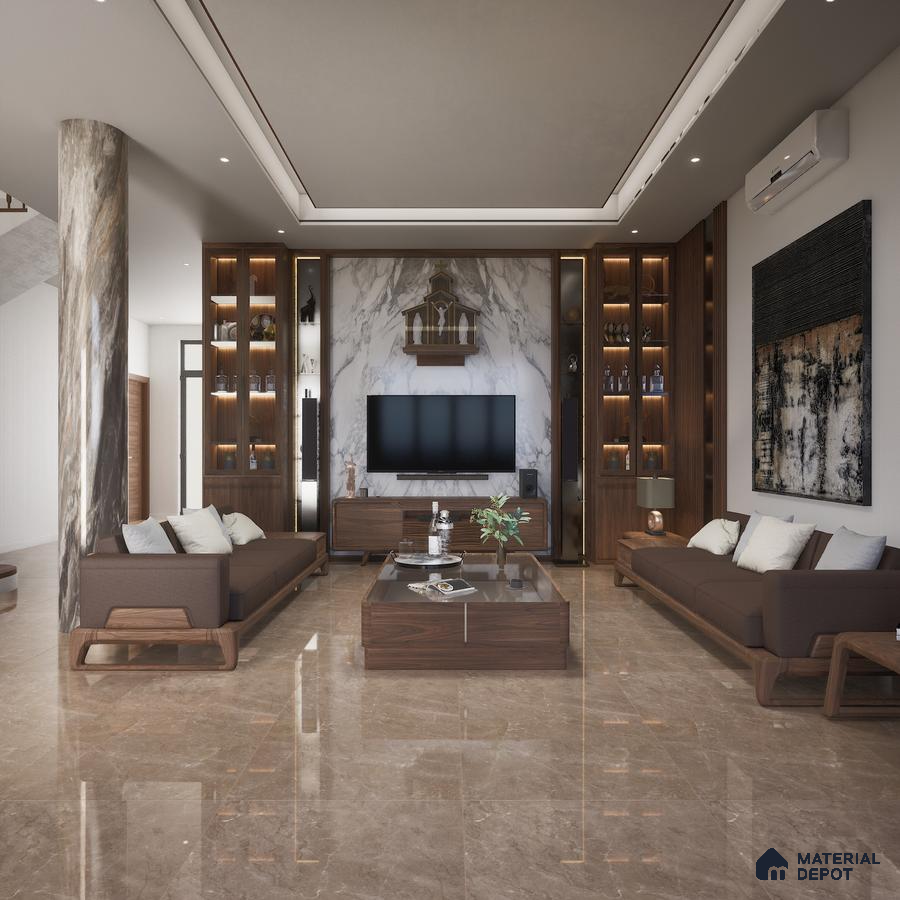 Brown 1200x600 mm Glossy Vitrified Marble Tile | MD-553136 | Material Depot
