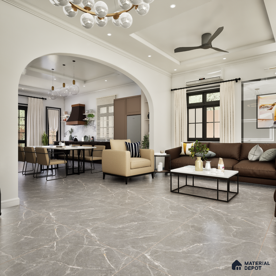 Oyster Grey 1200x600 mm Endless Carving Surface GVT Tile - 9 mm | Material Depot