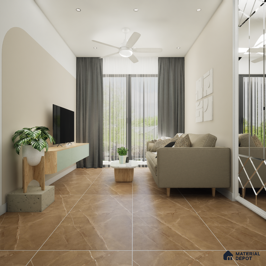 Unica Beige 1200x600 mm Carving Surface GVT Tile - 9 mm | Material Depot