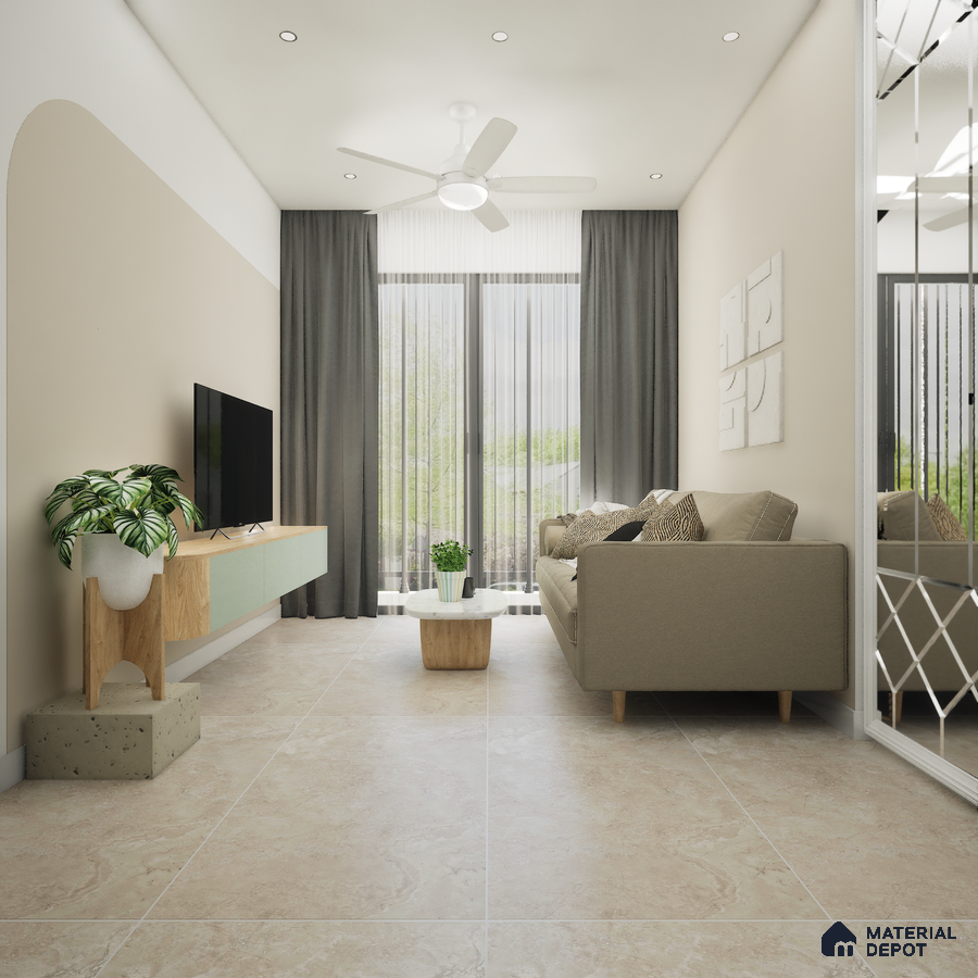 Aspen Beige 1200x600 mm Carving Surface GVT Tile - 9 mm | Material Depot