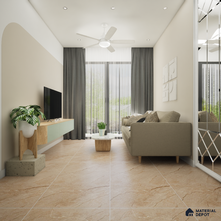 Alwali Ivory 1200x600 mm Endless Carving Surface GVT Tile - 9 mm | Material Depot