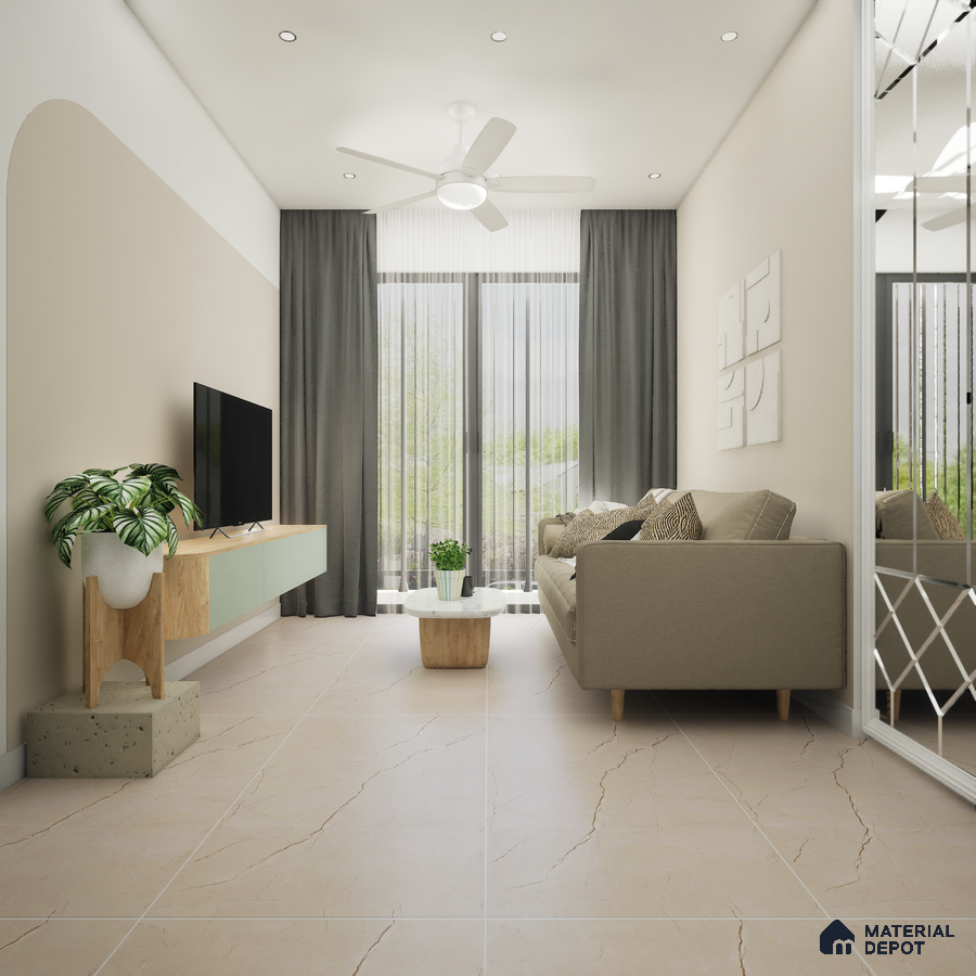 Flor Beige 1200x600 mm Endless Carving Surface GVT Tile - 9 mm | Material Depot