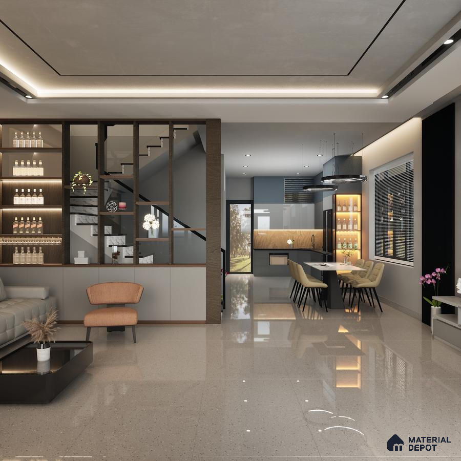 Mozart Stone 1200x600 mm Glossy Finish Terrazzo Collection Full Body Floor and Wall Tile - 9 mm | Material Depot