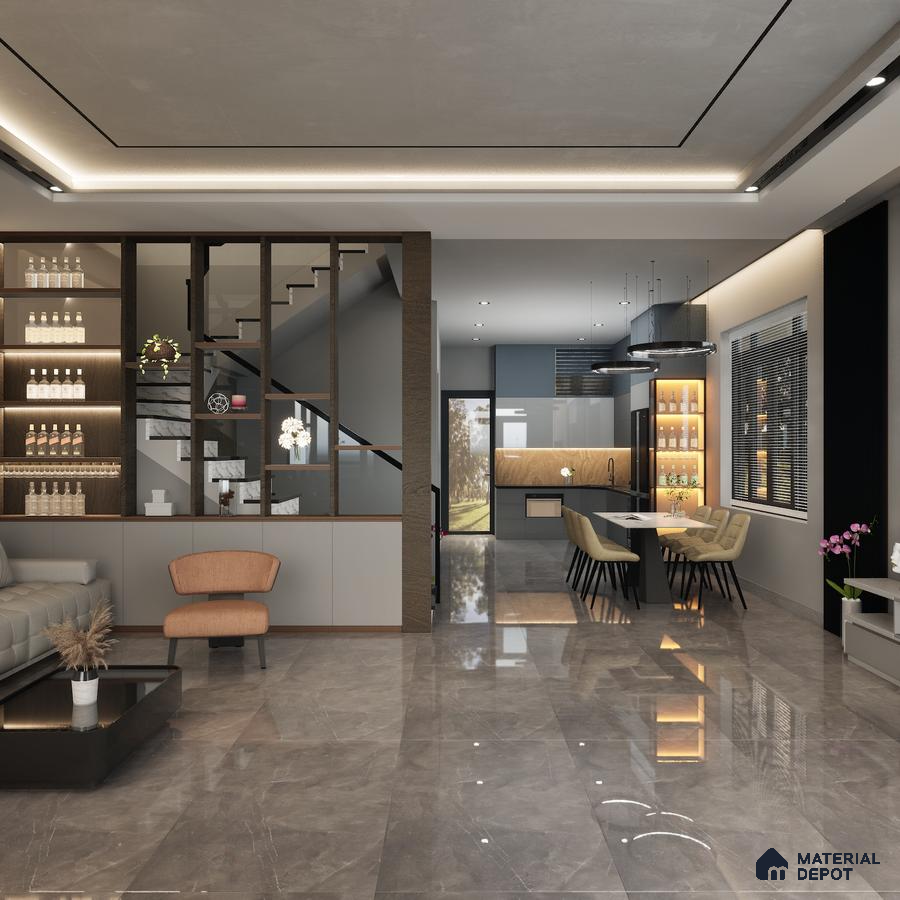 Armani Gris 1200x600 mm High Gloss Finish GVT Tile - 9 mm | Material Depot