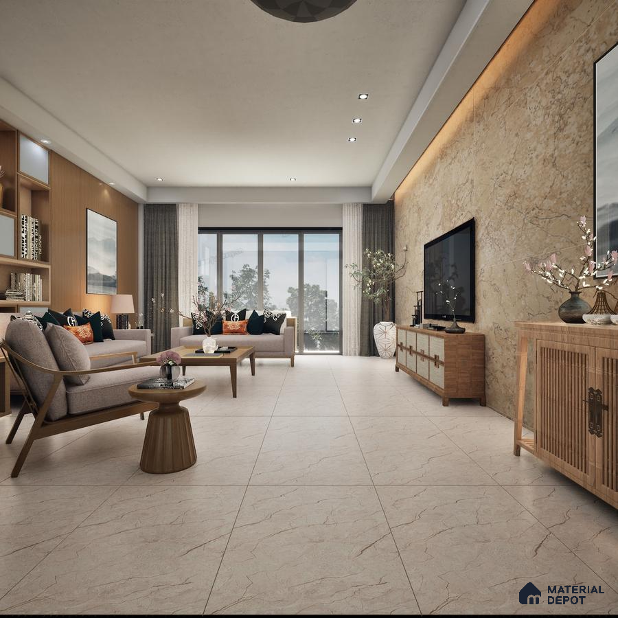Roma Beige 1200x600 mm Endless Carving Surface GVT Tile - 9 mm | Material Depot