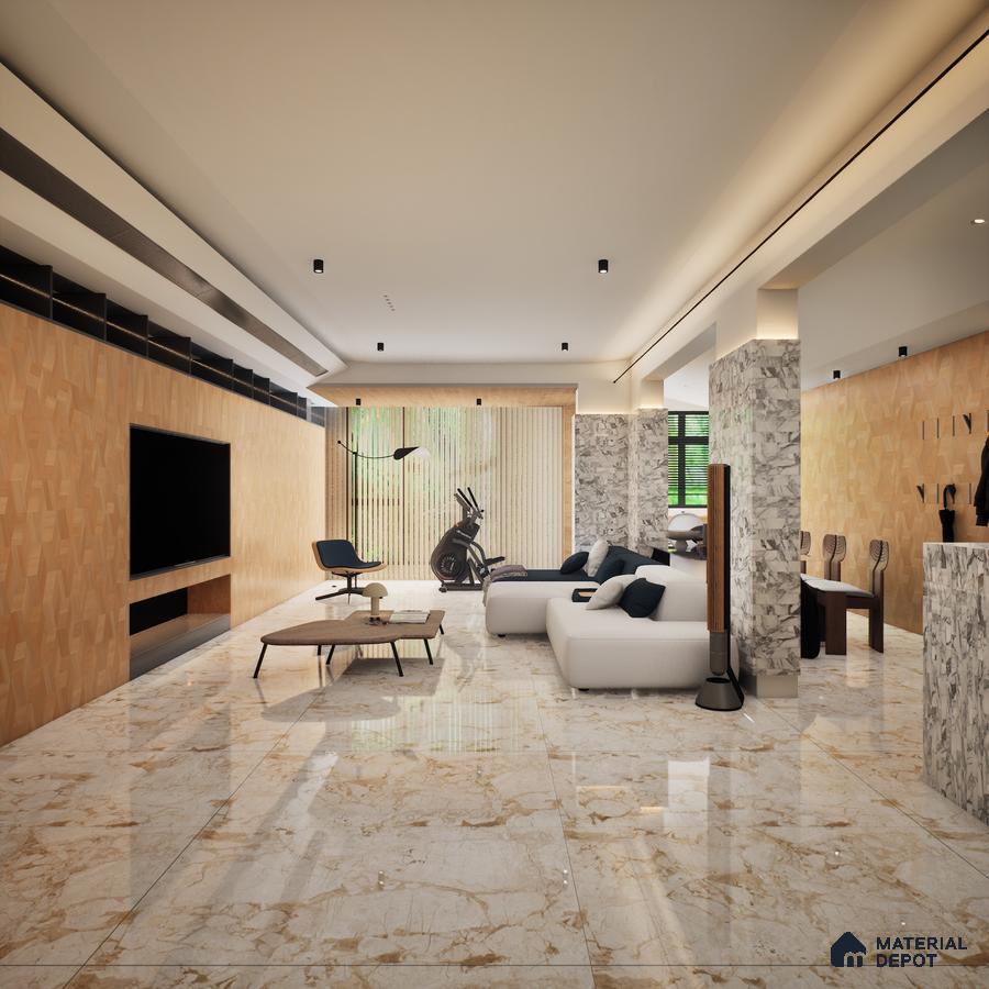 Bogota Crema 1200x600 mm Glossy Finish Endless Creation PGVT Floor and Wall Tile - 9 mm | Material Depot