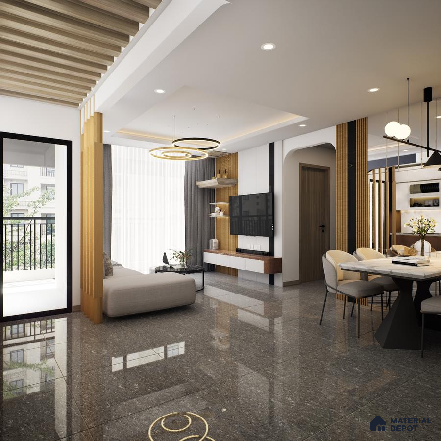 Melody Hazel 600x600 mm Glossy Finish Multi Charged Vitrified Tile - 9.5 mm | Material Depot