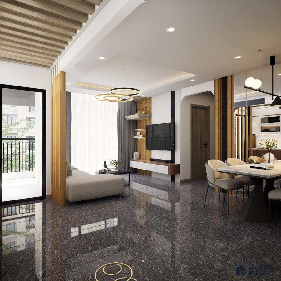 Melody Black 600x600 mm Glossy Finish Double Charged Vitrified Floor Tile - 9 mm | Material Depot