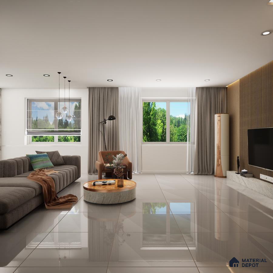 Mozart XL Grey Crystal 600x600 mm Glossy Finish Sand Dune Full Body Vitrified Floor and Wall Tile - 9 mm | Material Depot