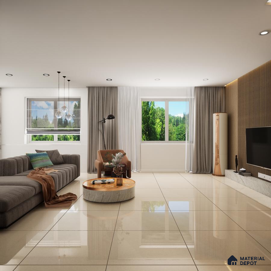 Mozart Mist Crystal 600x600 mm Glossy Finish Sand Dune Full Body Vitrified Floor and Wall Tile - 9 mm | Material Depot