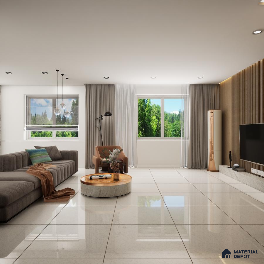 Mozart Quartz Crystal 600x600 mm Glossy Finish Sand Dune Full Body Vitrified Floor and Wall Tile - 9 mm | Material Depot