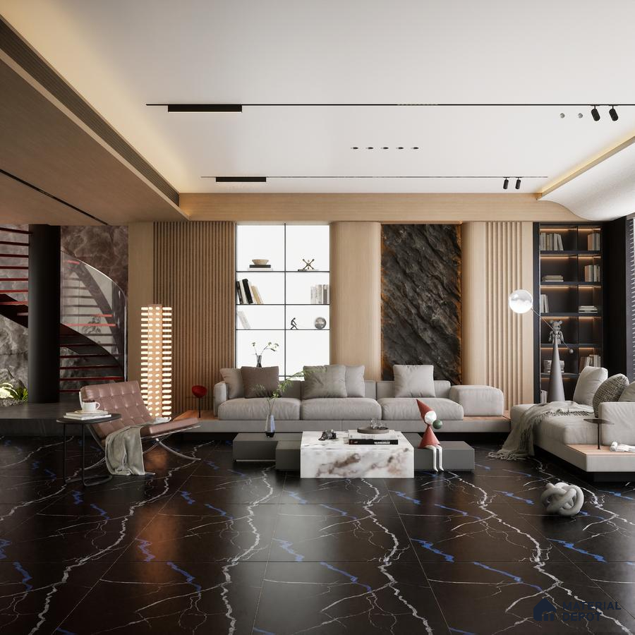 Charcoal Black 1200x600 mm Sugar Surface GVT Tile - 9 mm | Material Depot