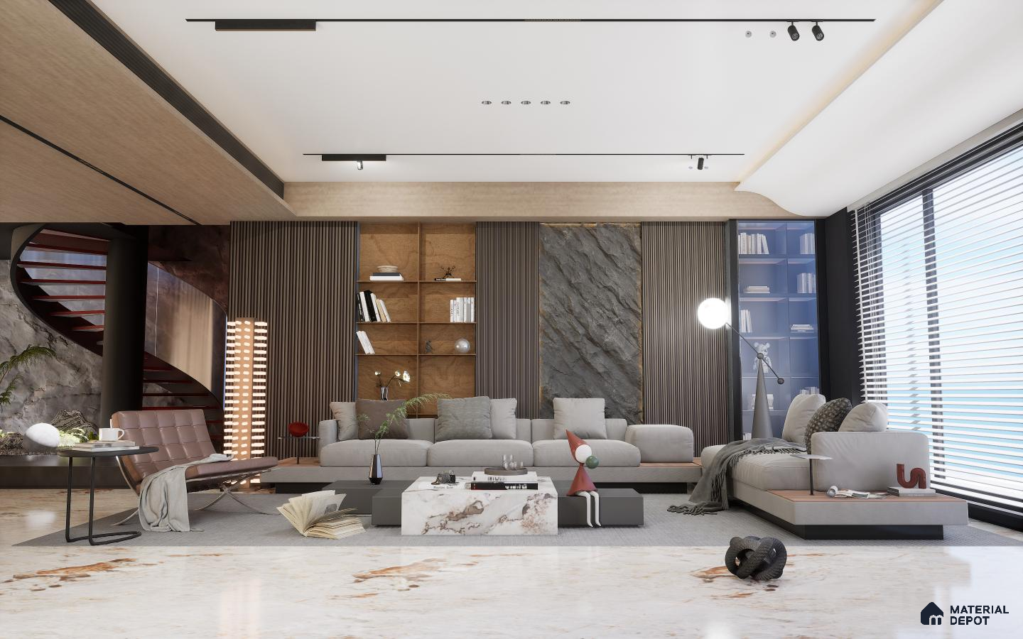 Living Room with Leather TV Panel