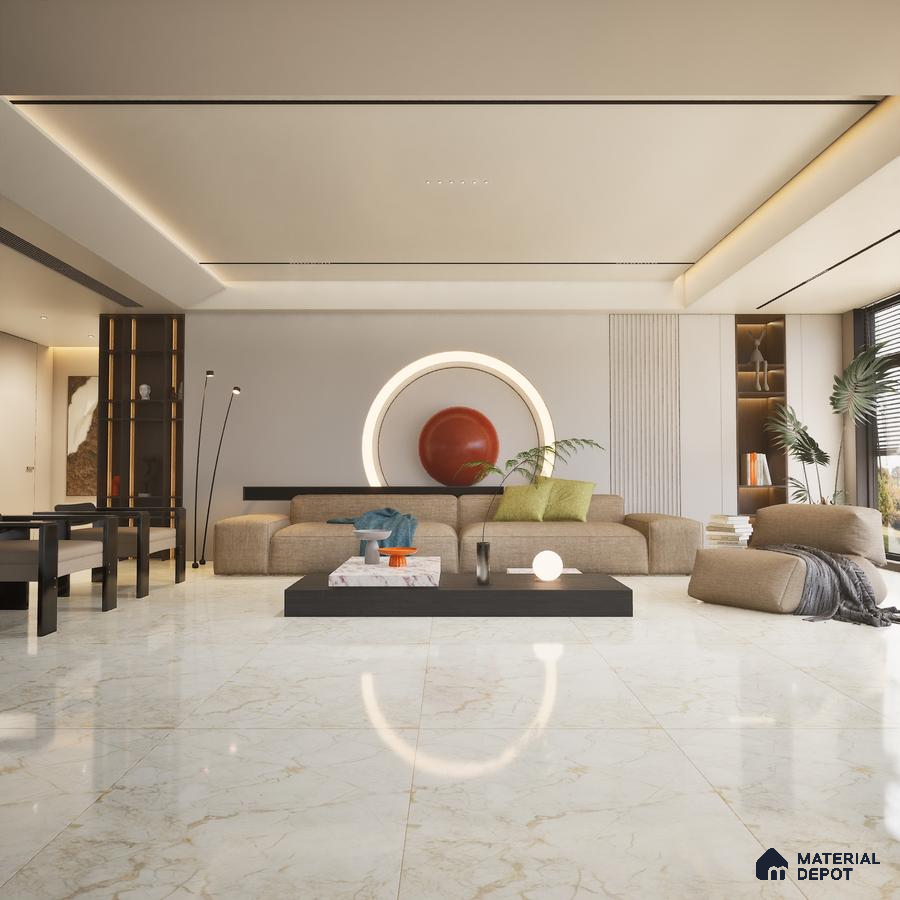 Exotic Beige 1200x600 mm Glossy Finish GVT Tile - 9.5 mm | Material Depot