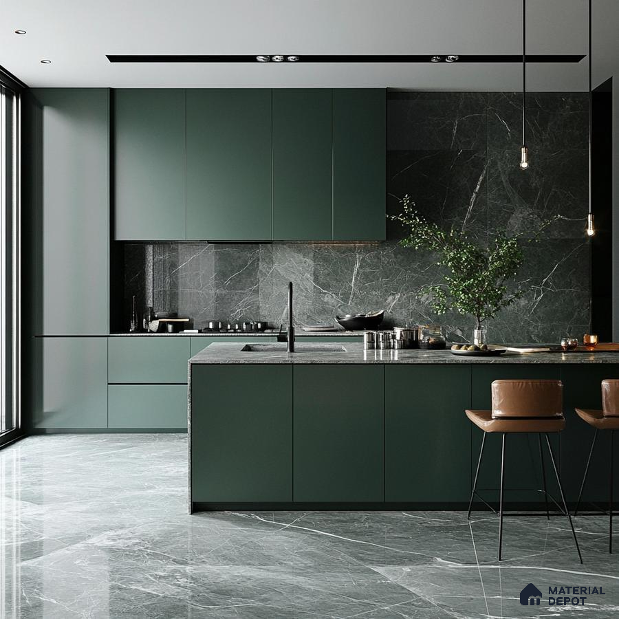 A Luxurious Dark Retreat: A Modern Kitchen with Marble Accents | Material Depot