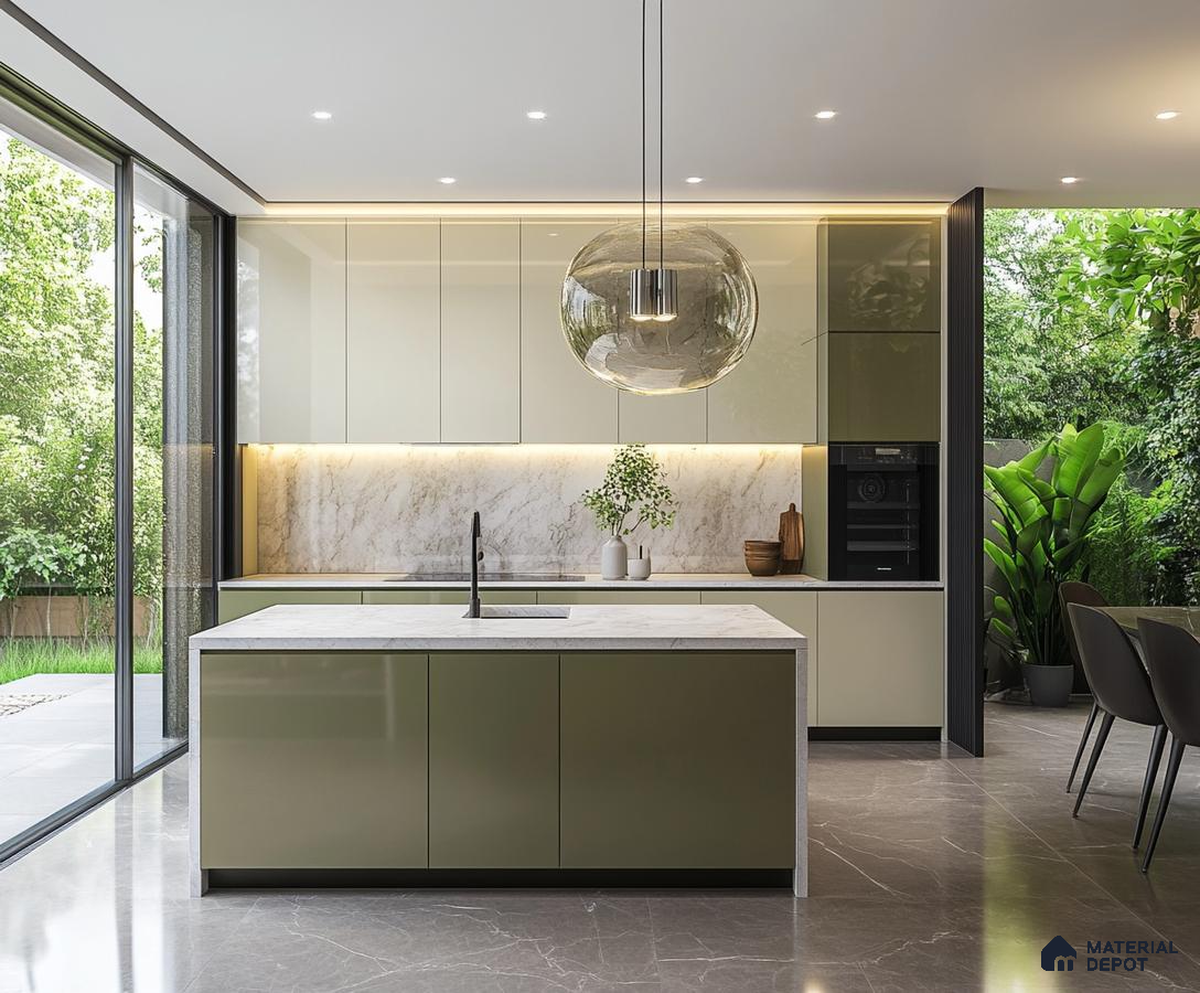 A Serene Green Kitchen: A Modern Oasis with Natural Elements | Material Depot