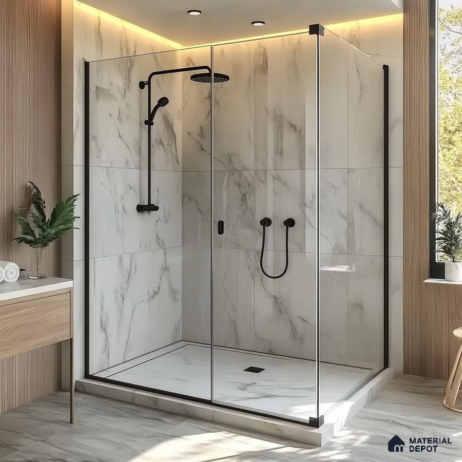 A Sleek and Modern Shower Enclosure: A Minimalist Design with Black Accents | Material Depot