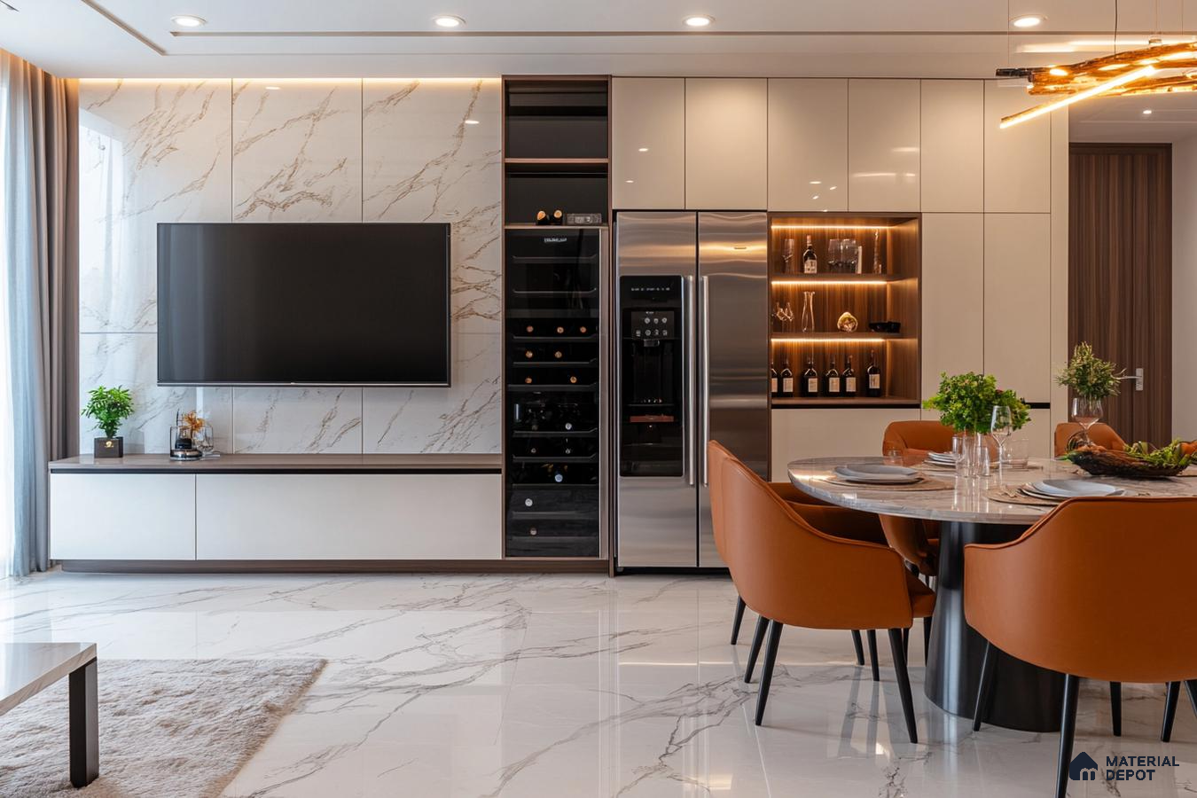 A Symphony of Marble and Modernity: A Luxurious Open-Concept Living Space | Material Depot