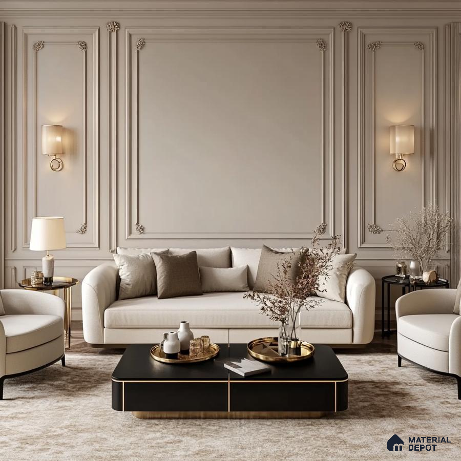 A Timeless Elegance: A Modern Living Room with Classic Details and Neutral Tones | Material Depot