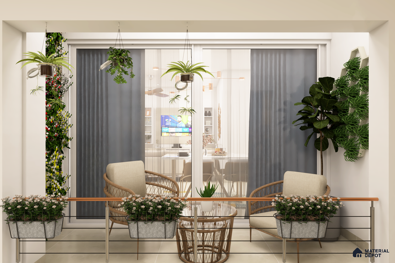 Plants and Furniture in a Bright and Spacious Room