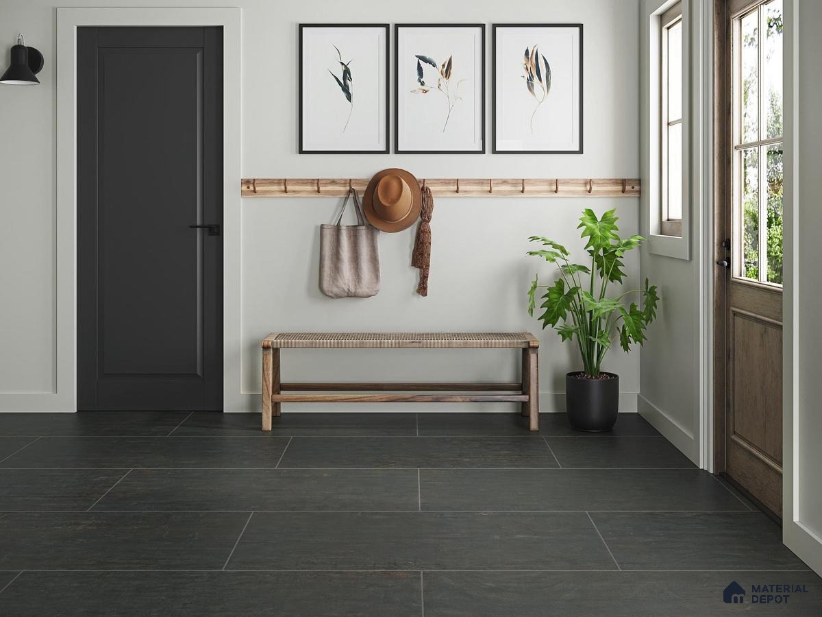 Entry room with grey tiles
