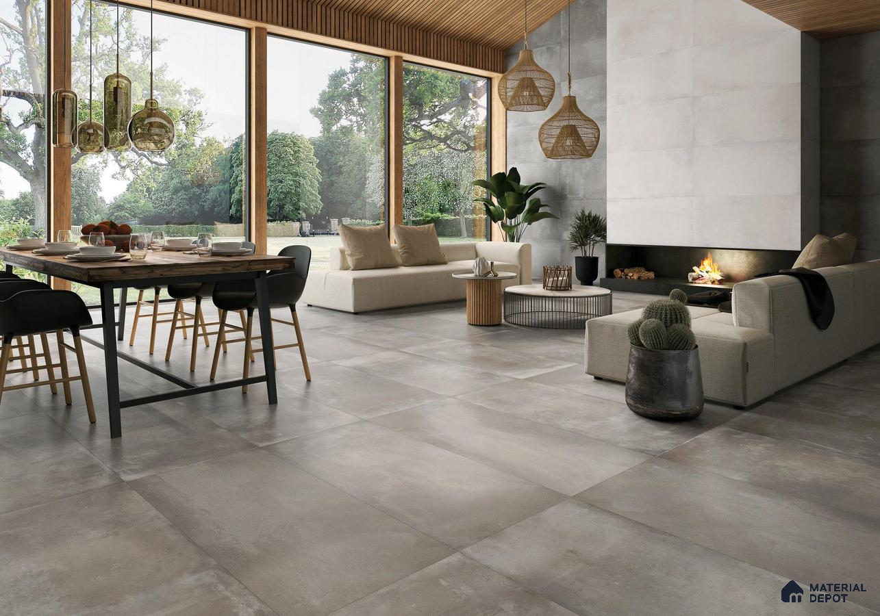 Living room with grey marble floor