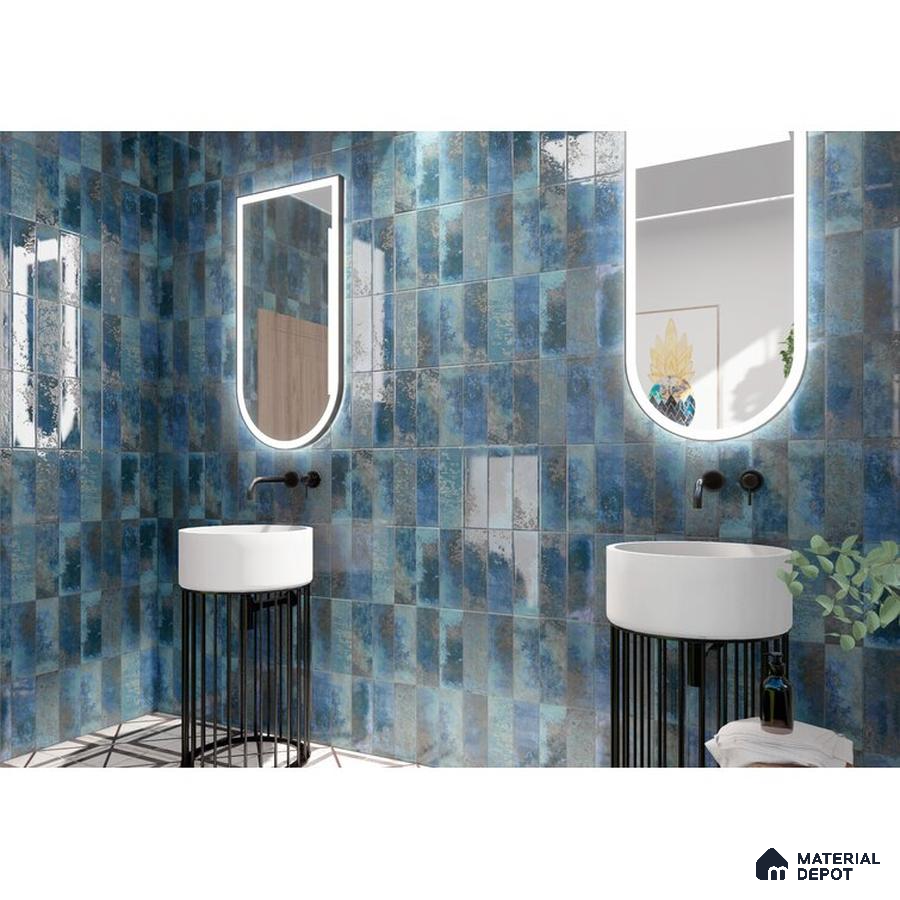 Aquatic Elegance Blue-Hued Retreat with Artistic Floor Patterns | Material Depot