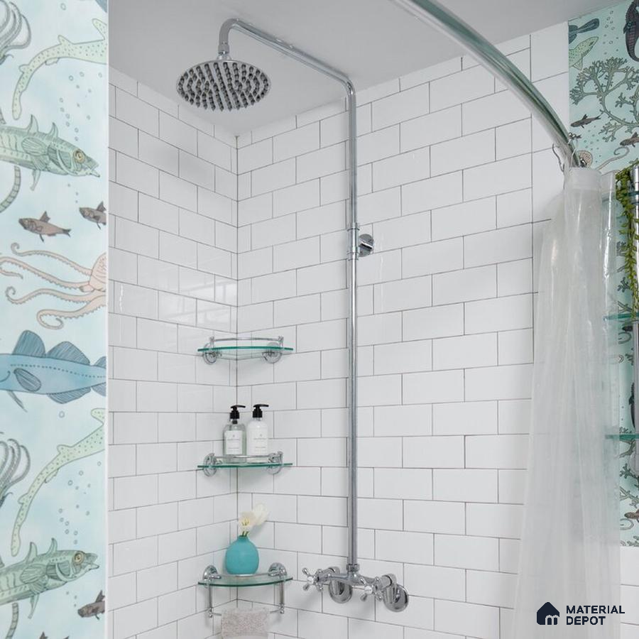 Aquatic Oasis A Tranquil White Bathroom with Underwater Delight | Material Depot