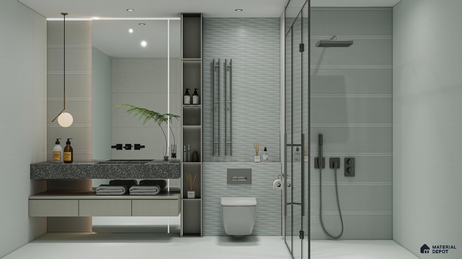 Arctic White Textured Tiles in a Minimalist Bathroom | Material Depot